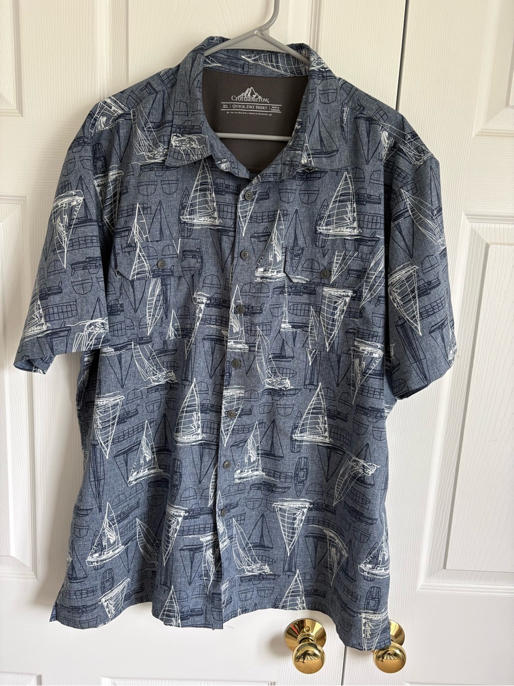 croft & barrow Blue Short-Sleeve Sailboat Print Button-Down Quick Dry Shirt (XL)